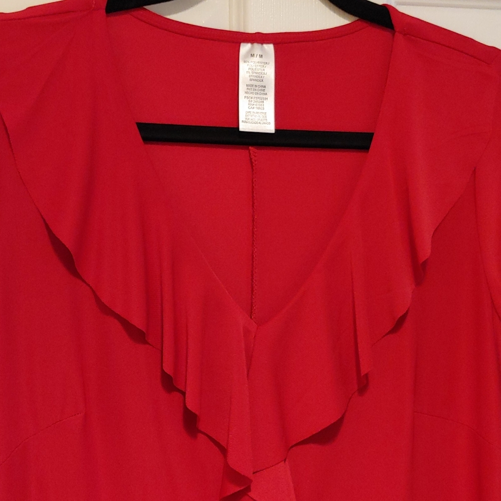 Red V-Neck Ruffle Poly-Spandex Dress NWOT